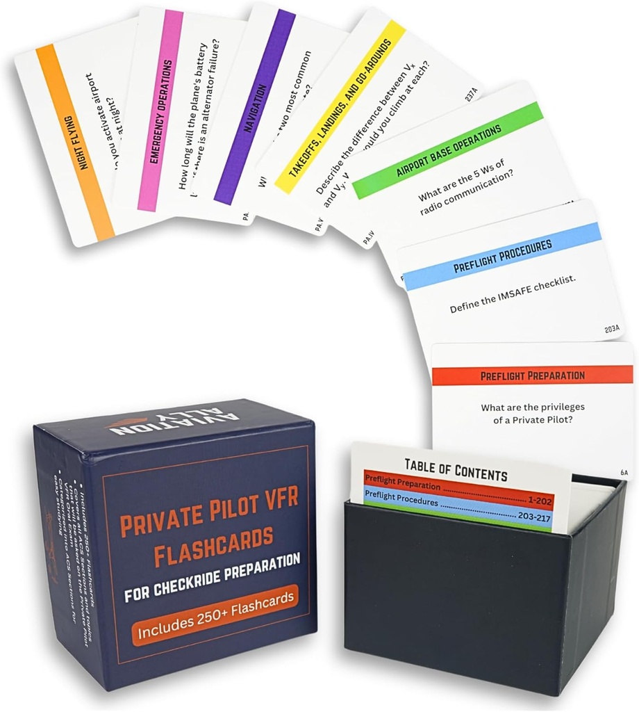 Checkride & Oral sınav için özel Pilot VFR Flashcards | 260+ VFR Çalışma Kartları FAA Havacılık Topics, Airspace, Air, Charts, Systems & More | Öğrenci Pilotları için İdeal