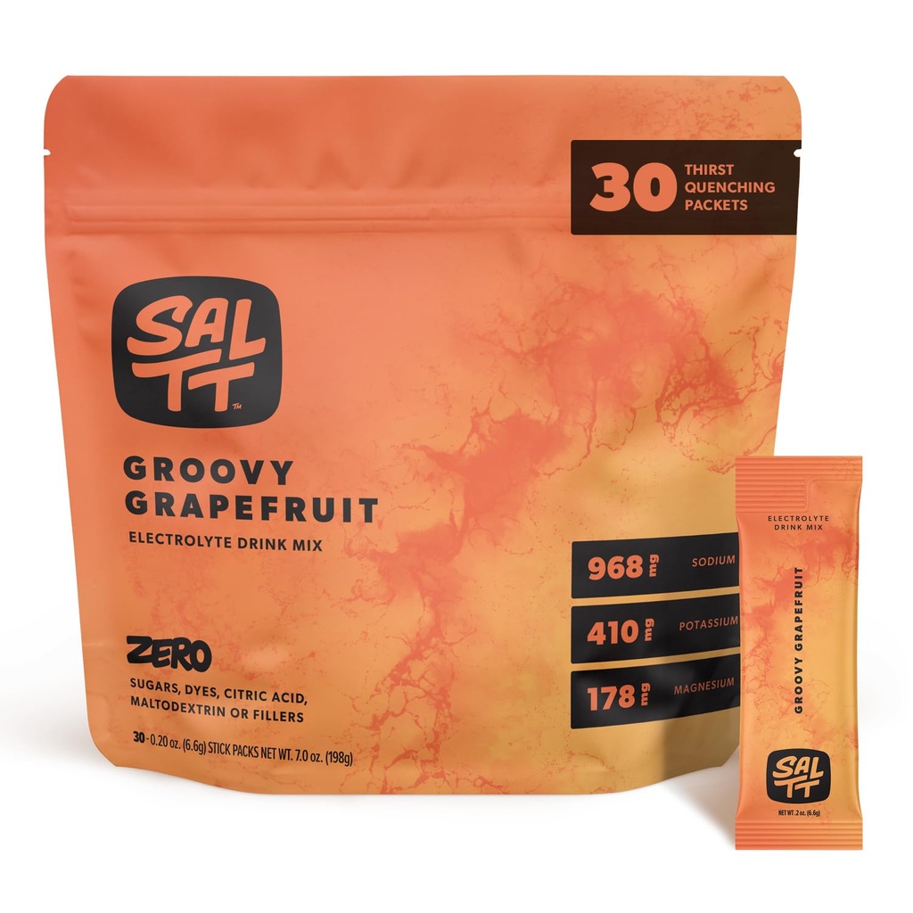 SALTT Electrolytes Dust Flavored Drink Mix - Groovy Grapetre - 30 Hydration Packets - Magnezyum, Pyum, sodyum, Trace Minerals - Zero Sugar & Gluten Free - Travel Essentials