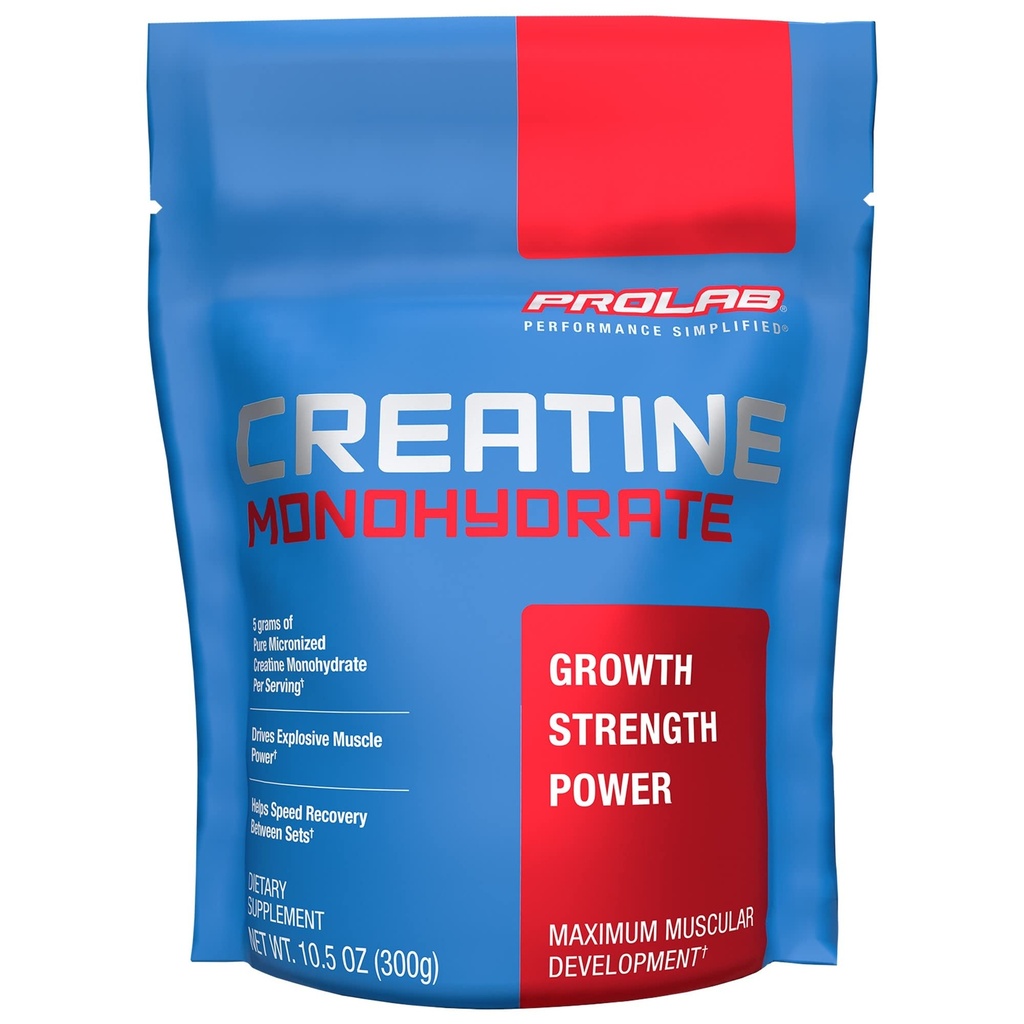 ProLab Beslenme Kretine Monohidrat Mikronized Toz, 5G of Kre Güçlü, Power & Endurance, Fast Absorbing, Unflavored, (300g) (60 Hizmet)