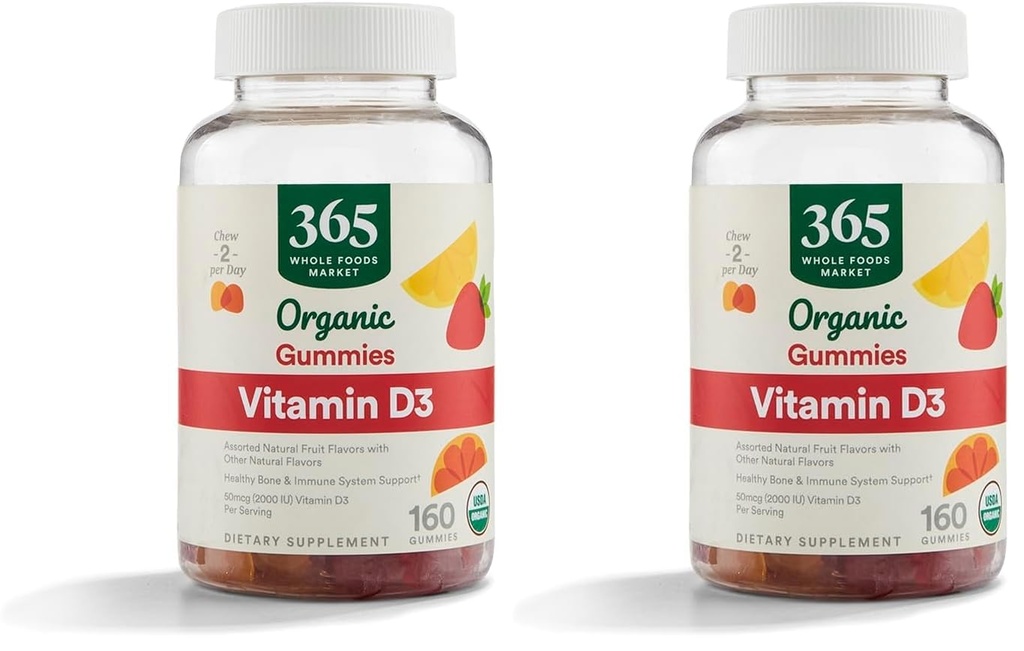 365 by Whole Foods Market, Organik Vitamin D3 Gummy, 160 Kont (Pack of 2)
