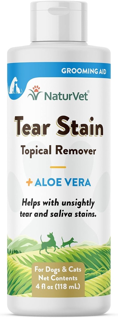 NaturVet – Tear Stain Topical Rer Plus Aloe – 4 oz | Tahminsiz Çayr & Saliva Stains | Gentle, Water-Based Formula | Köpekler & Kediler için