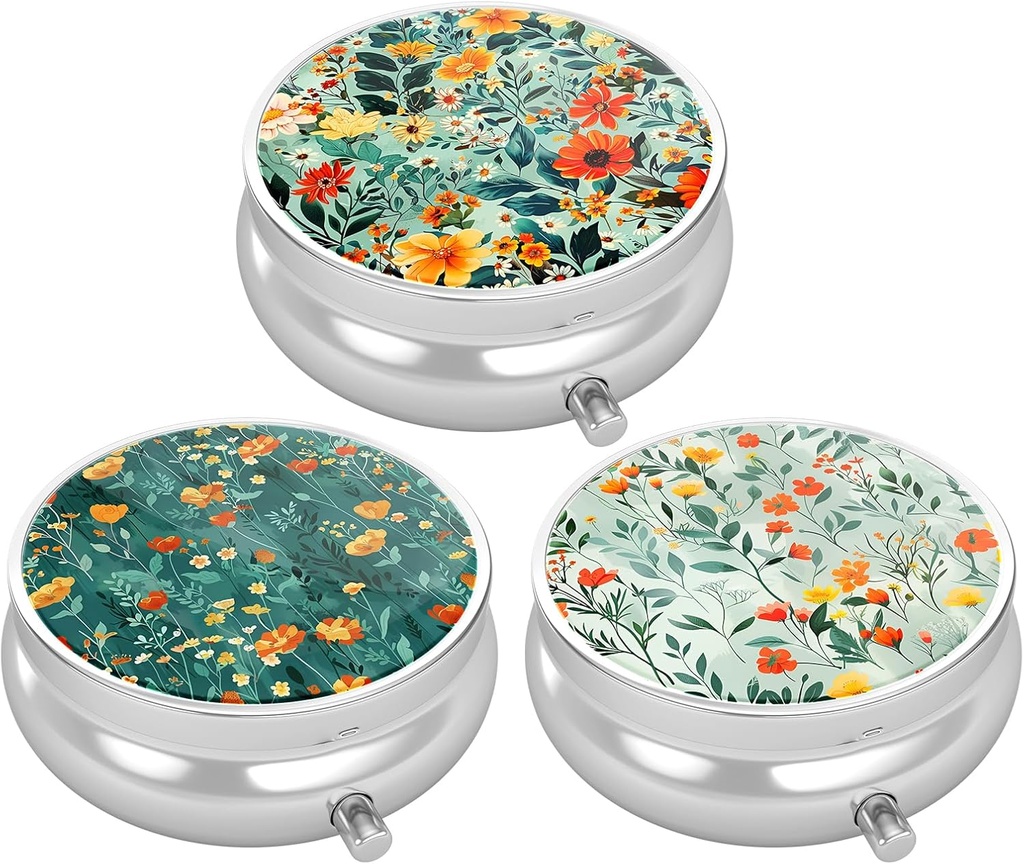 3 Pack Pill Box, Purse & Pocket için Küçük Pill Vakası, Cute Travel Medicine Organizer, Portatif Tıp Konteyneri Vitaminleri, İlaçları, Fish Oil & Supplement, Pretty Çiçekler