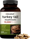 NatureBell Turkey Tail Mushroom Capsules 15,000mg Per Servis, 240 Kont | 25:1 Meyve Vücut ve Mycelium Ekstraksiyonu - Immune & Brain Health Mushrooms Supplement Supplement