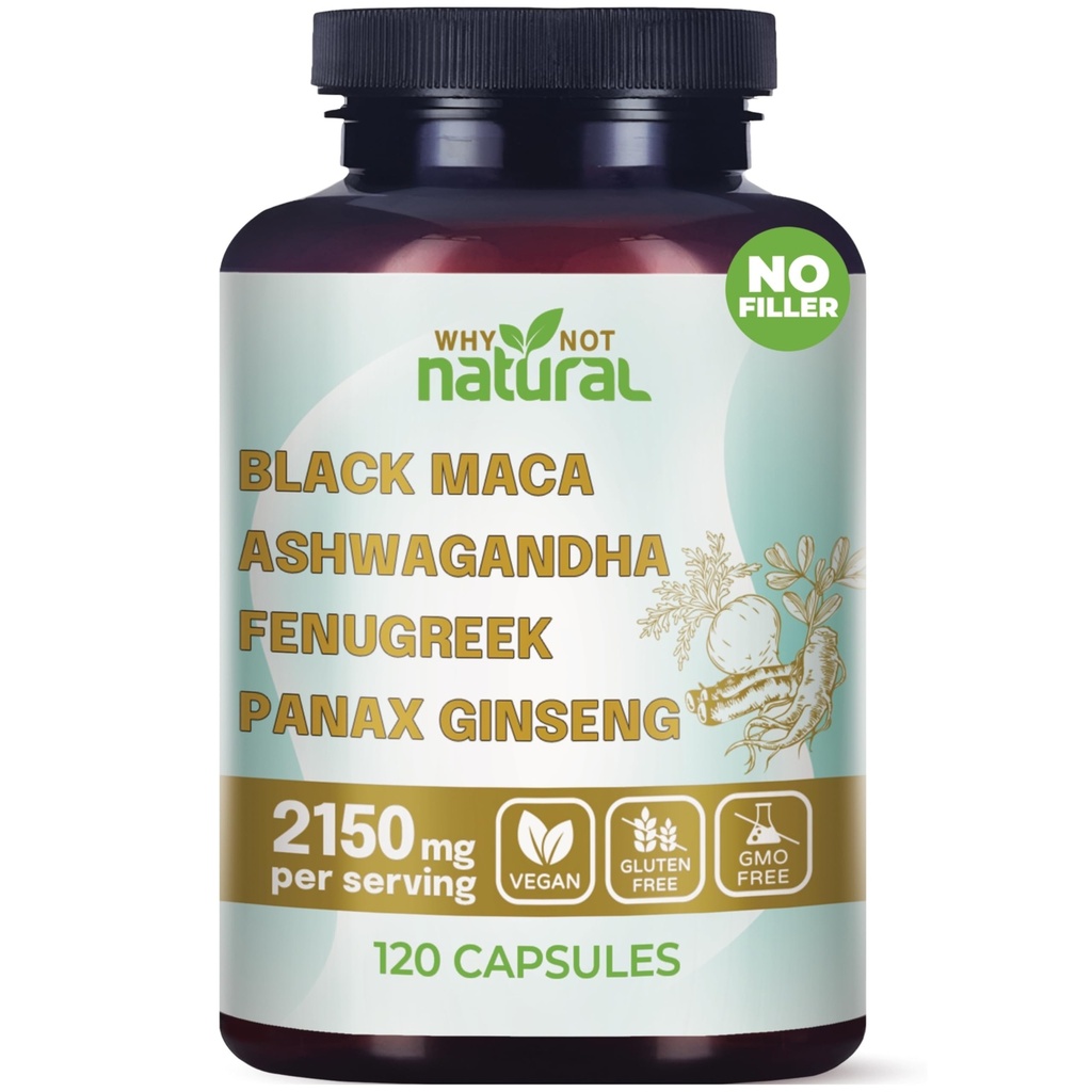 Neden Doğal 4-in-1 Organik Black Maca Root, Ashwagandha, Fenugreek, Panax BTC Capsules, Erkekler ve Kadınlar için Tamam