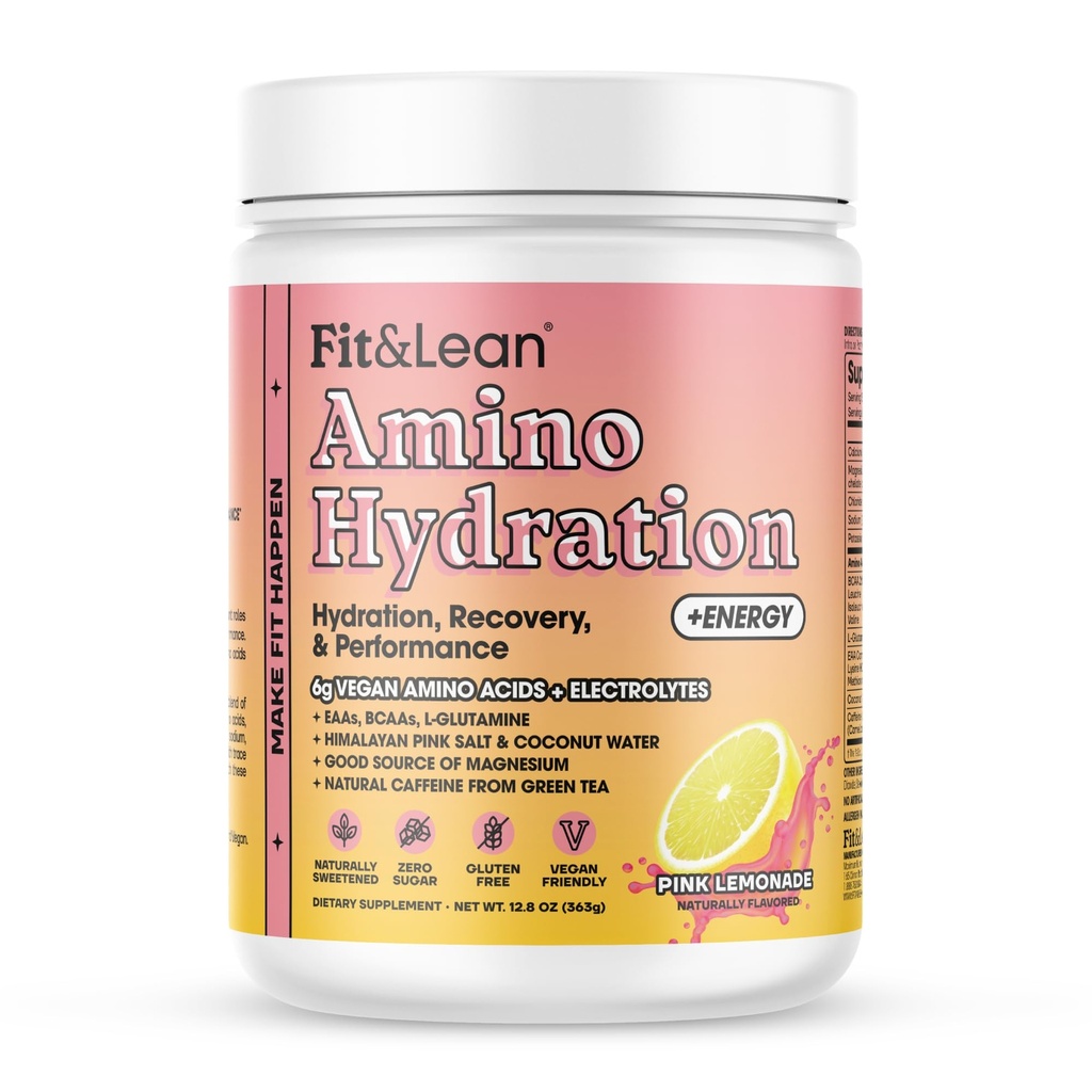 Fit & Lean replica Plus Energy, Pre Workout Toz, 6g Vegan Essemsal Amino Asits, EAA, BCAA, Glutamine, Electrolytes & Natural Caffeine, Pink Lemonade, 30 Servet