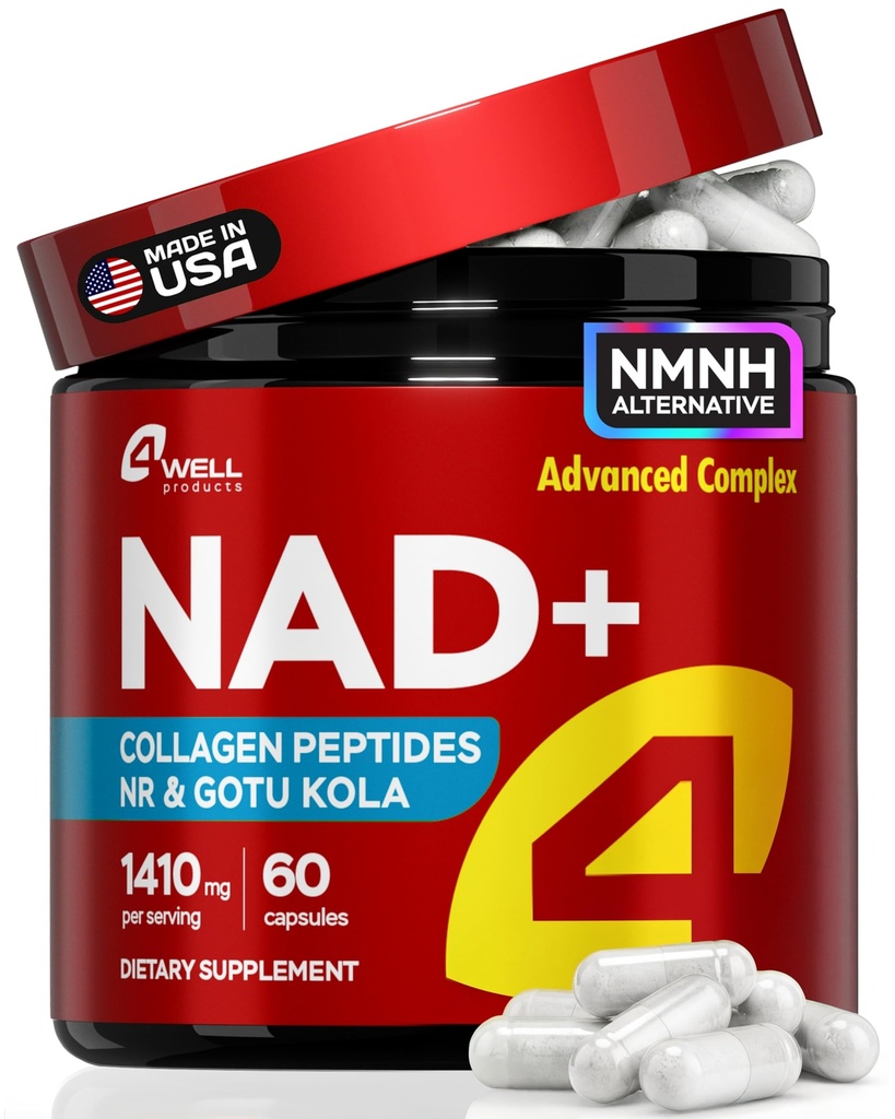 NAD Plus Supplement 1400 mg - NMNH Supplement Alternatif Destekler Nicotinamid Riboside & Gotu Kola, Collagen - Güçlü NAD++ Enerji için Formula, Skin & Cognitive, 60 Caps