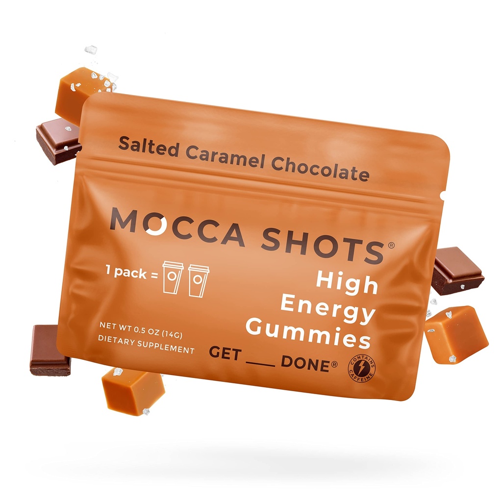 SGC, Ginkgo biloba ile en büyük 100 mg Caffeine, Pack başına 2 Gummies, 12Pack Mocca Shots Salted Caramel Plant-Based nootropic Instant Energy with Ginkgo