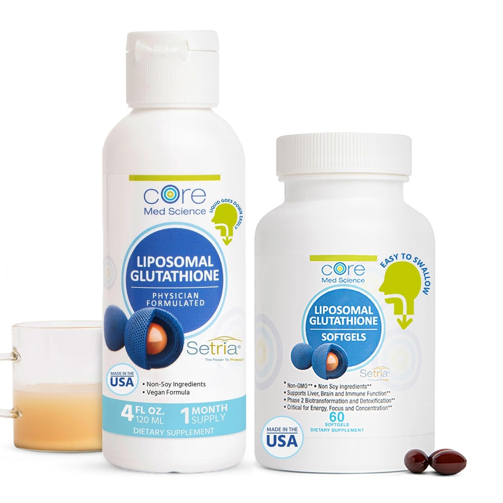 Core Med Science Liposomal Glutathione Soft Gels & Liquid Supplement Sche for Energy, Brain Health, Skin & Liver Health