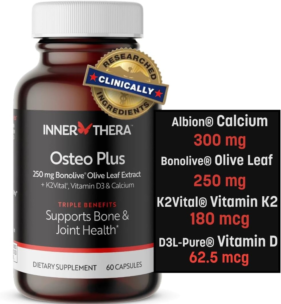 Osteo Plus 4-in-1 Kapsamlı Supplement - Vitamin D3, K2 ve Bonolive - Sağlıklı Ağlama - Gluten-Free, Non-GMO, Vegan (60 Kont)