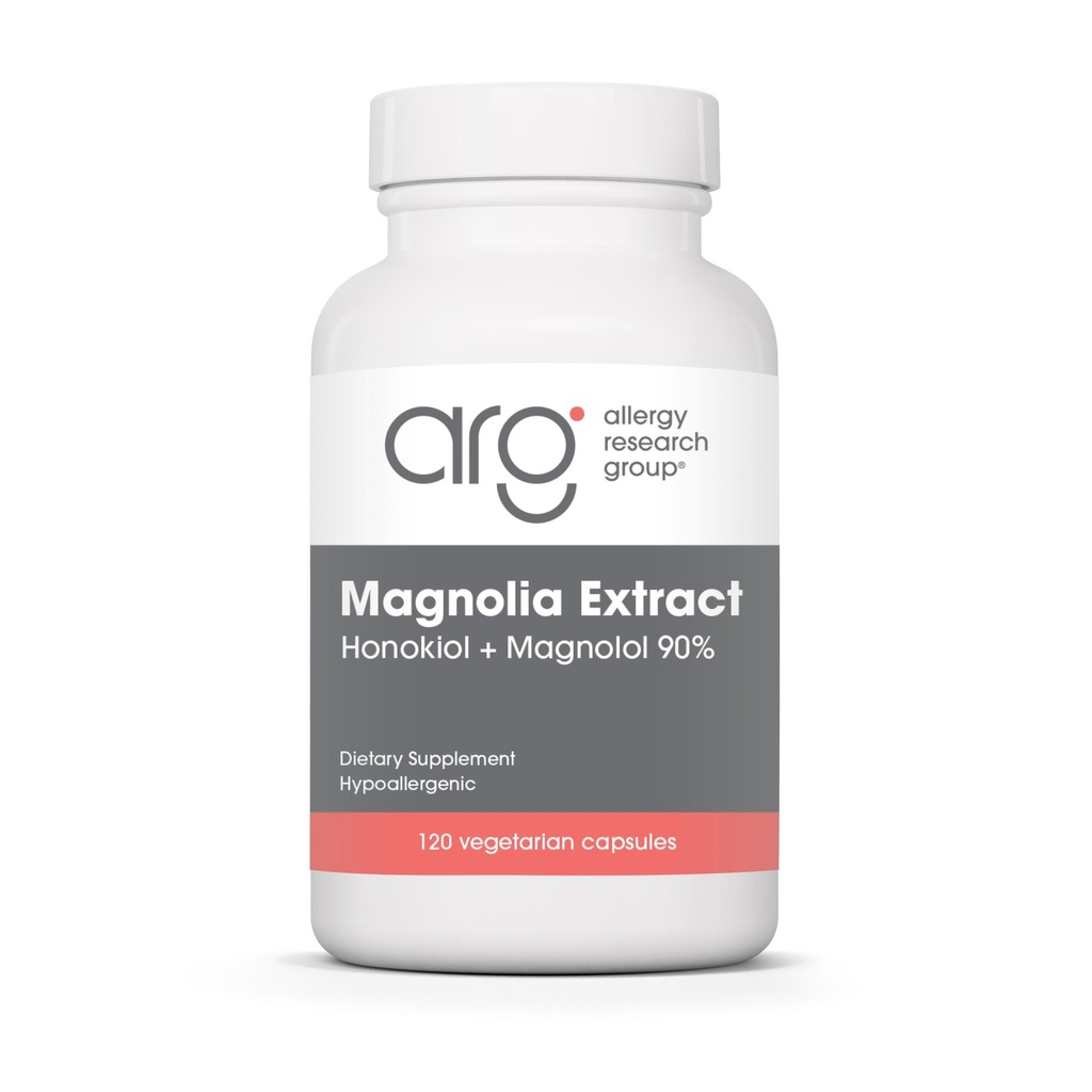 Alerji Araştırma Grubu Magnolia Extract Diyetary Supplement - Stres Uyku Desteği, Cortisol Balance, Honokiol, Magnolia, Hipoallergenic, Vegetarian Capsules, Gluten Free - 120 Count