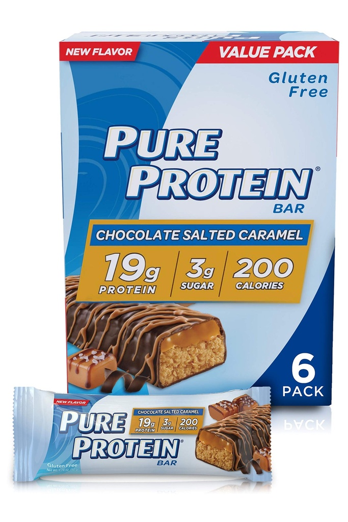 Pure protein Bars, Yüksek Protein, Duritious Snacks to Support Energy, Low Sugar, Gluten Free, Chocolate Salted Caramel, 1.76oz, 4 Pack