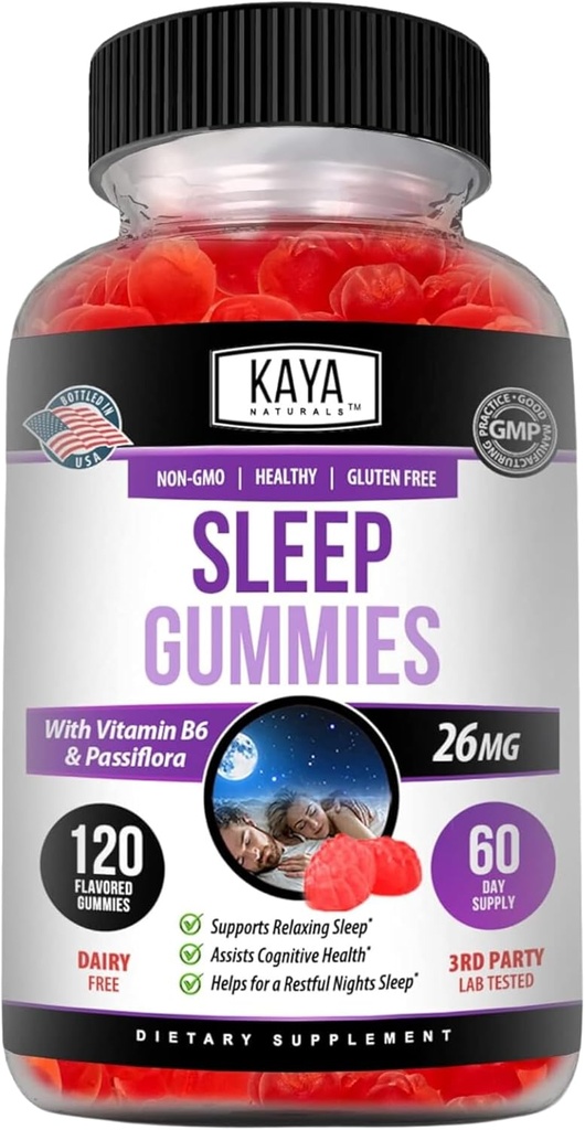 Kaya Naturals Sleep Gummies (26mg) - Health Supplement ve Sleep Aid for Yetişkinler - B6 ve Melatonin Gummies - Kadınlar ve Erkekler için Gummy Vitaminleri - 120