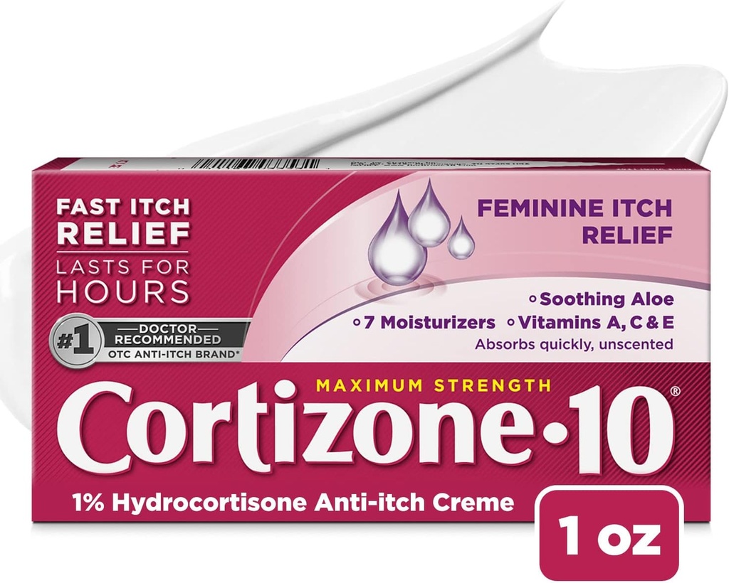 Cortizone 10 maksimum Güçlü Feminine Itch Cream, %1 Hydrocortisone, 1 oz.