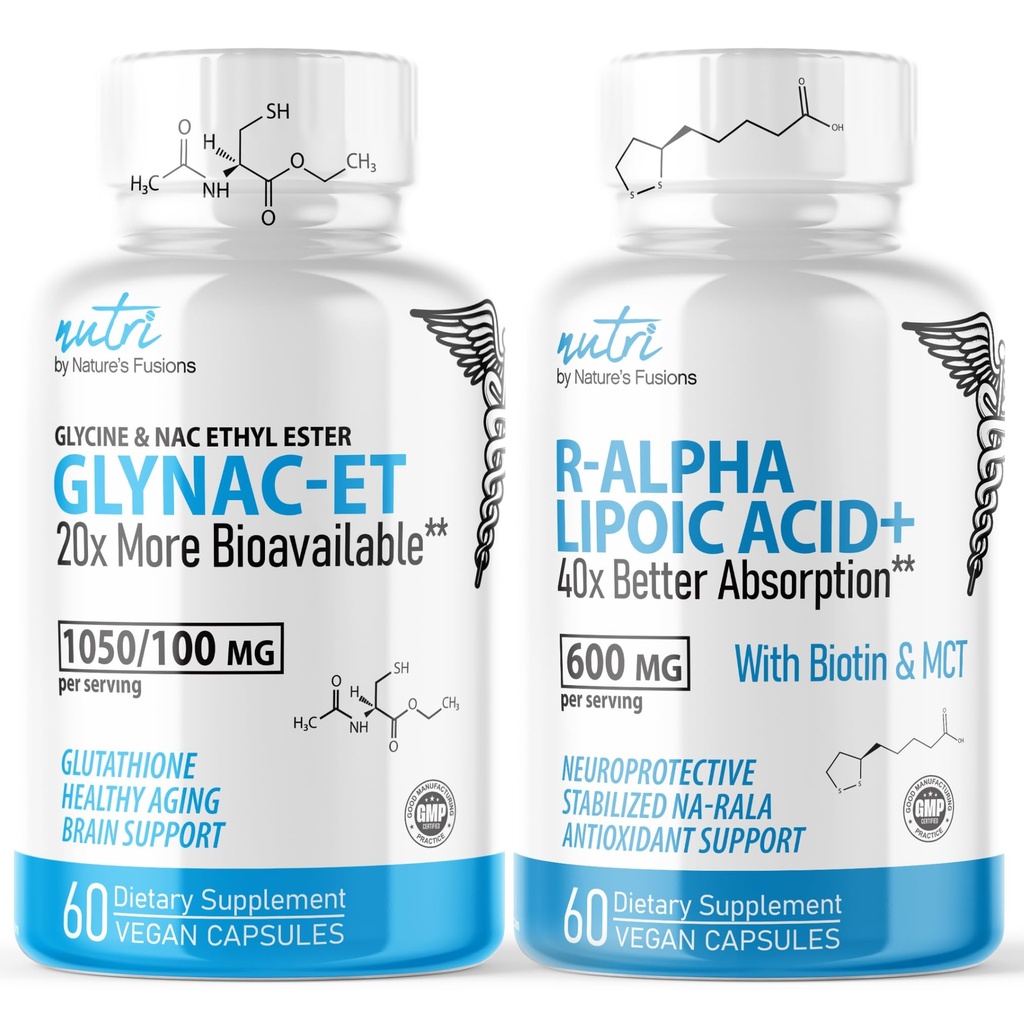 Nature's Fusions GlyNAC-ET (60 Capsules) - R Alpha Lipoic Acid 600 mg (60 Capsules) - Anti Aging Sche