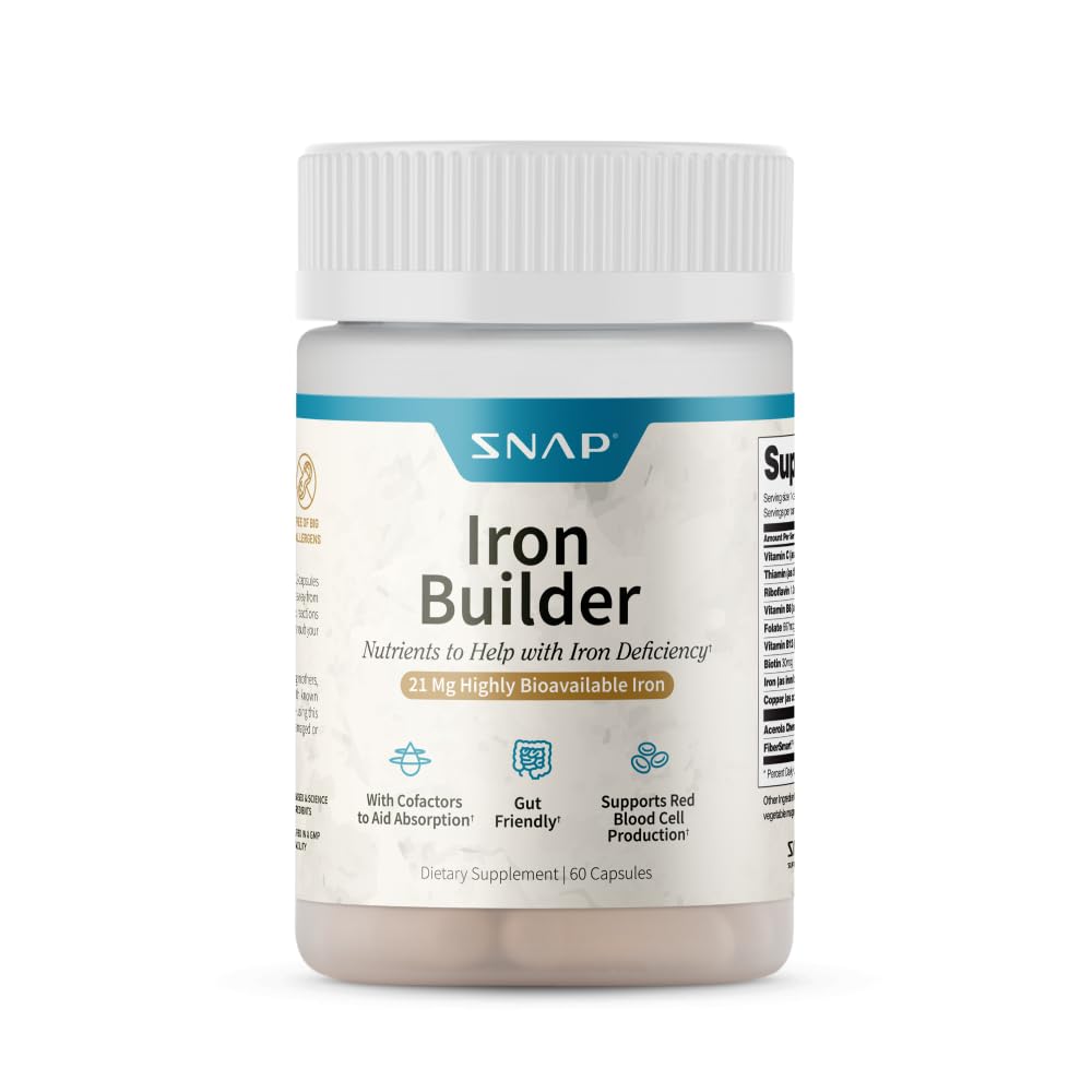 Snap Supplements Natural Iron Builder Supplements, 21mg Demir Pills Enerji, Metabolism & Digestion, Absorbs Hızlı Vitaminler Organik Nutrients (60 Capsules)