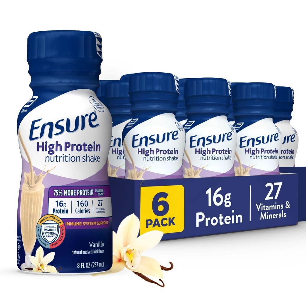 Yüksek protein Vanilla Beslenme Fiber ile Shake'yi sağlayın, İçmeye Hazır, 16g Protein ve 27 Vitamin ve Minerals, 8 fl oz, 6 Pack
