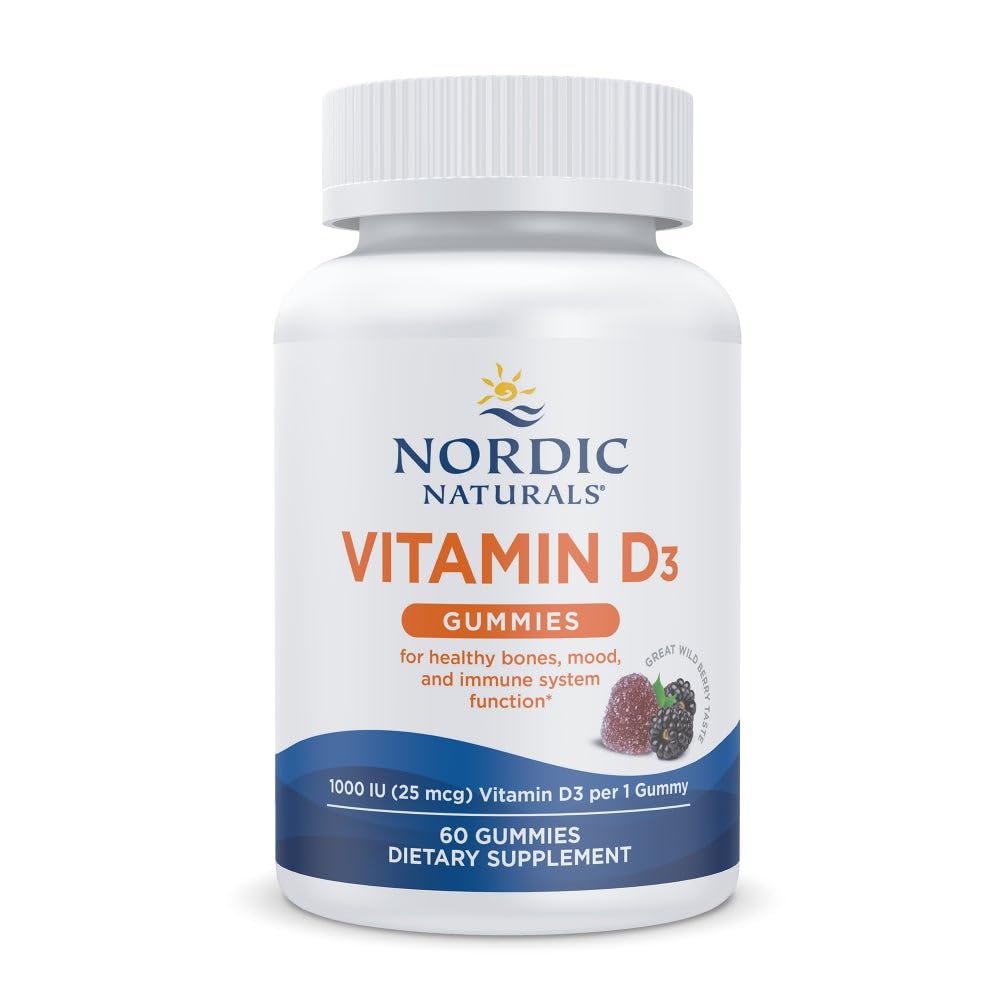 Nordic Naturals Vitamin D3 Gummies, Wild Berry - 60 Gummies - 1000 IU Vitamin D3 - Büyük Tadı - Sağlıklı Bones, Mood & Immune System Function - Non-GMO - 60 Hizmet