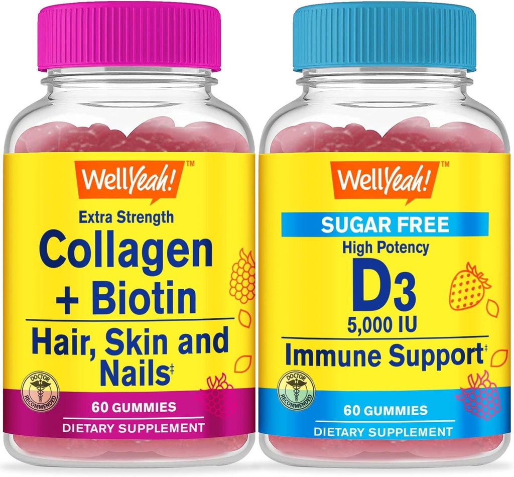 WellEvet Collagen+Biotin + Vitamin D3 5000 IU Sugar Free, Gummies Sche - Great Tasting, Vitamin Supplement, Gluten Free, GMO Free, Chewable Gummyin + Vitamin D3 5000 IU Sugar Free, Gummies Sche - Great Tasting, Vitamin Supplement, Gluten Free, GMO Free, Chewable Gummy