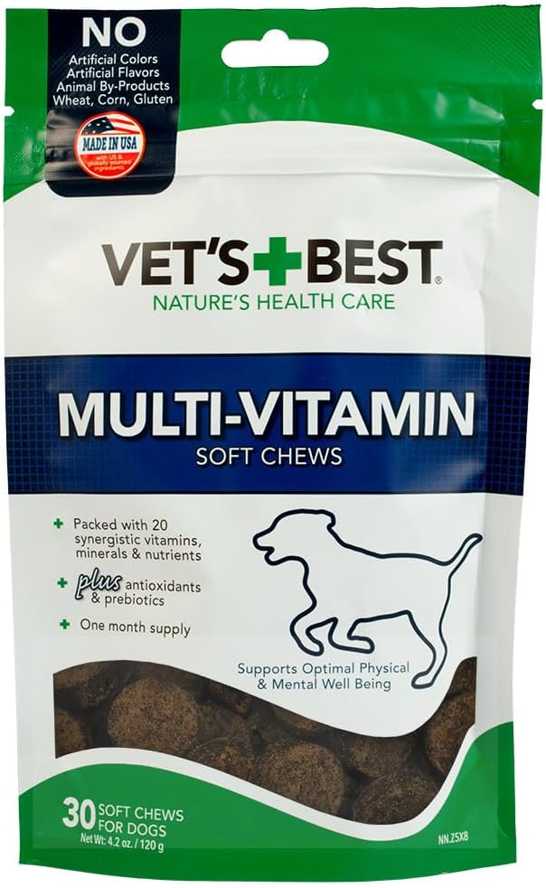 Vet's Best Multi-Vitamin Soft Chew Dog Supplements - Köpekler için Vitaminler - Köpekleri Fiziksel ve Ruh Sağlığı - 30 Gün Supply