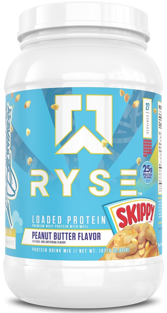 RYSE Loaded protein Toz - Skippy Peanut Butter - 25g Whey Protein Isolate & Yoğun Fiber & MCTs - Low Carb, Low Sugar, Digestive-Friendly - 27 Hizmet / 2 lb Tuba