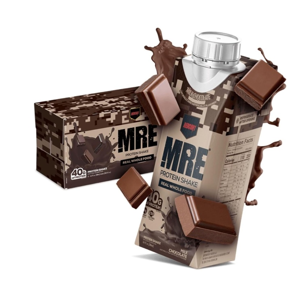 REDCON1 MRE Ready to Drink Protein Shake, Milk Chocolate - Lactose + Whey Free RTD 40gr Protein Made with Real Whole Food Protein Blends - Keto-Friendly and Easy to Digest Nutritional Shake (12 Pack)