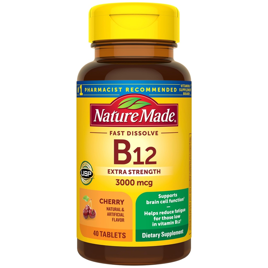 Doğa B12 3000 mcg, Enerji Metabolism Desteği için Sublingual B12 almak için kolay, 40 Sugar Free Fast Dissolve Tablets, 40 Day Supply