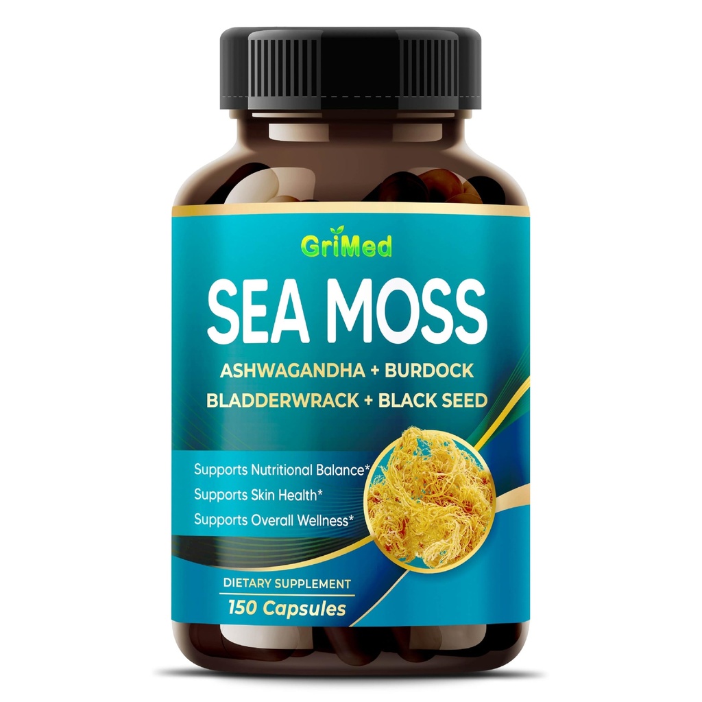 Ashwagandha ile Premium Deniz Moss, Burdock Bladderwrack, Immune System, Skin, Digestion & Energy- Made in the USA (150 Kont)