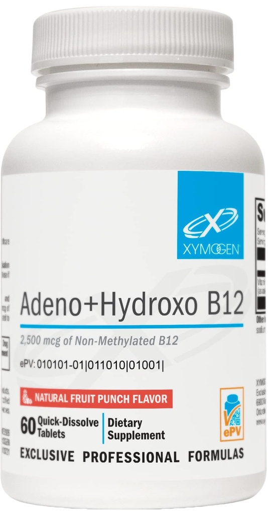 XYMOGEN Adeno+Hydroxo B12 - Adenosylcobalamin B12 + Hydroxocobalamin - Bilişsel Destek, Tavuk Flavor (60 Tablet)
