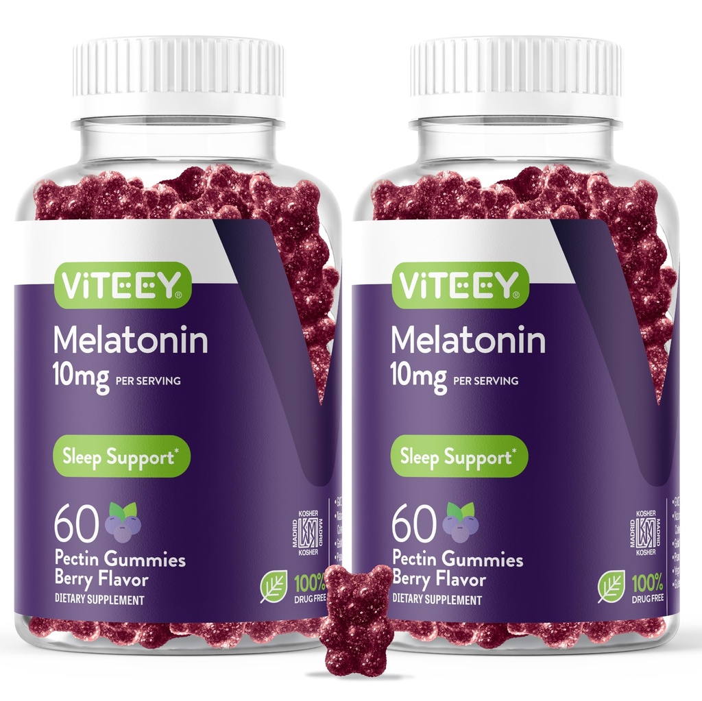 Viteey Melatonin Gummies 10mg - Yetişkinler Ekstra Güçlü Melatonin - Vegan, GMO Free, Gluten Free - 120
