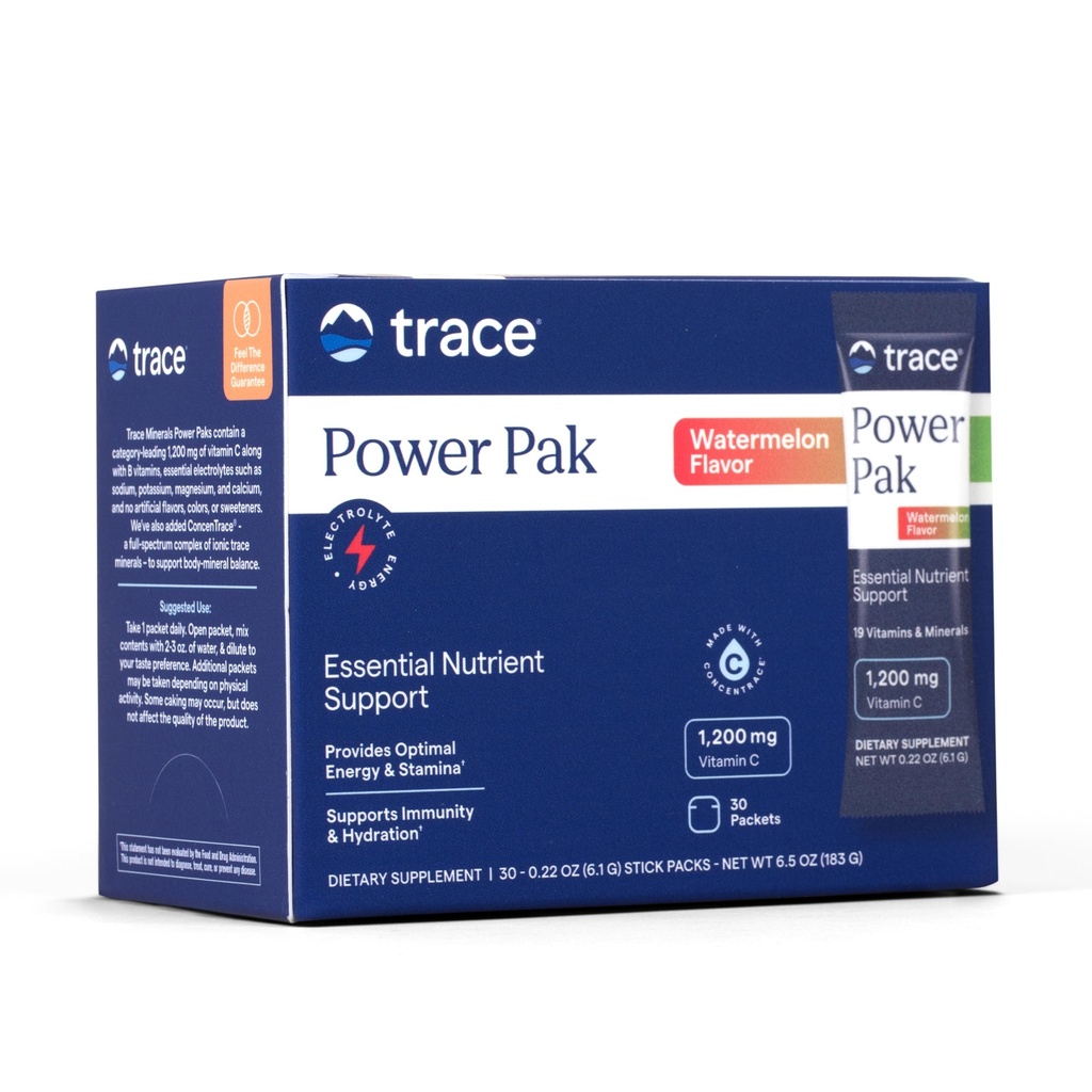 Trace Minerals Power Pak - Essential Nutrient Desteği için Çokvitamin Paketleri - Hydration, Immunity & Energy - Natural Vitamins & Minerals - Watermelon Flavor - 30 Packets