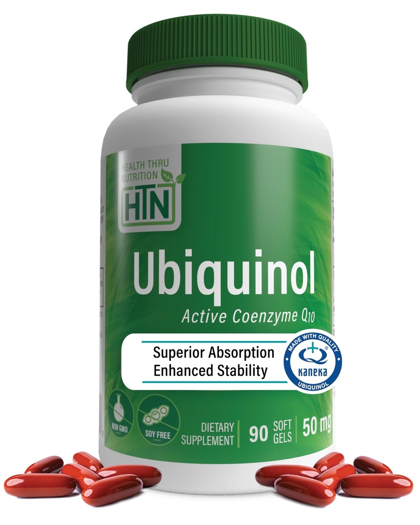 Sağlık Thru Beslenme Ubiquinol 50 mg 90 Softgels Kaneka QH Azaltıd CoQ-10 | Stabilized - 3rd Party Tested | Gelişmiş Biyoavailability | Cardiovascular & Mitonochdria Function Support | Non-GMO
