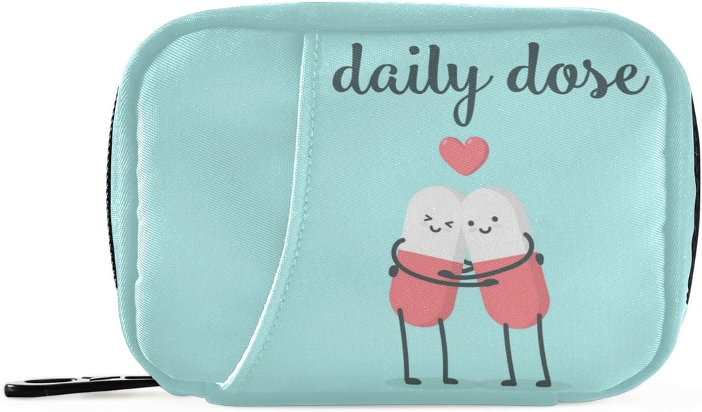 Naanle Cartoon Pills Heart Pill Box 7 Day Case Bag Travel Organizer with Zipper Portable Weekly Compact Size for Vitamin Supplement Holder A Cartoon Red Blue 4.6 x 3.14 x 1.88 Inch 0.12 kilograms