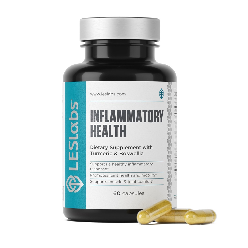 LES Labs Inflammatory Health – Ortak Destek, Kas Fonksiyonları ve Rahatlama, Hareketlilik- Turmeric, Boswellia, Quercetin, Ginger & CoQ10 – Non-GMO Supplement – 60 Capsules