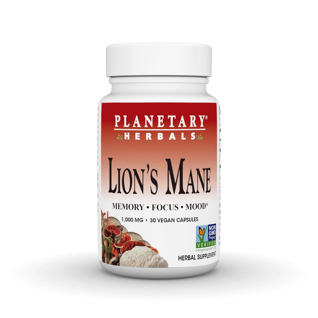 Planetary Herbals Lion's Mane, for Memory, Focus, and Mood*, 1,000 mg - 30 Vegan Capsules