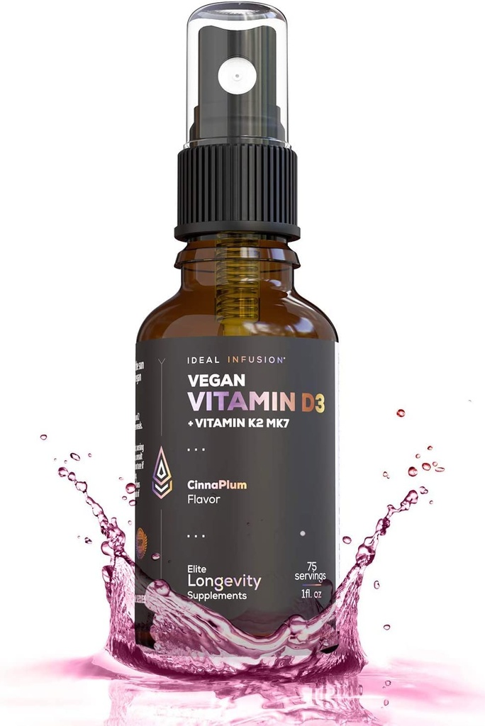 İdeal Infüzyon Vegan D3 5000 iu ile K2 (MK-7) Sıvı yapıştırıcısı: Cinnamon ile Organik Tesis - Bone Health, Immune Support, Bone Structure (75 Hizmet)