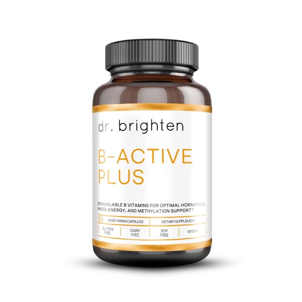 Dr. Brighten B-Active Plus – Vegan B Vitamin Supplement for Energy, Metabolism, Heart Health, Improv Memory – 60 Capsules