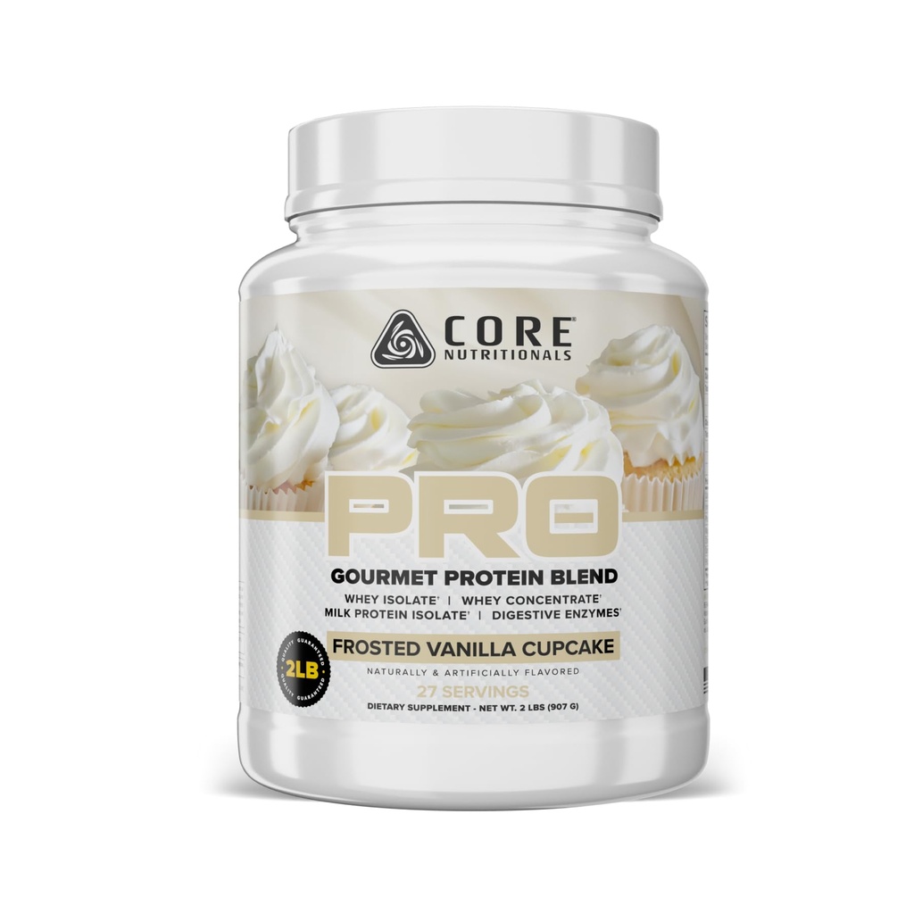 Core Nutritionals PRO Gourmet proteini | Whey proteini | MCTs & Digestive Enzymes | Sustained Release protein & Recovery Support | 28 Hizmet (Frosted Vanilla Cupcake)