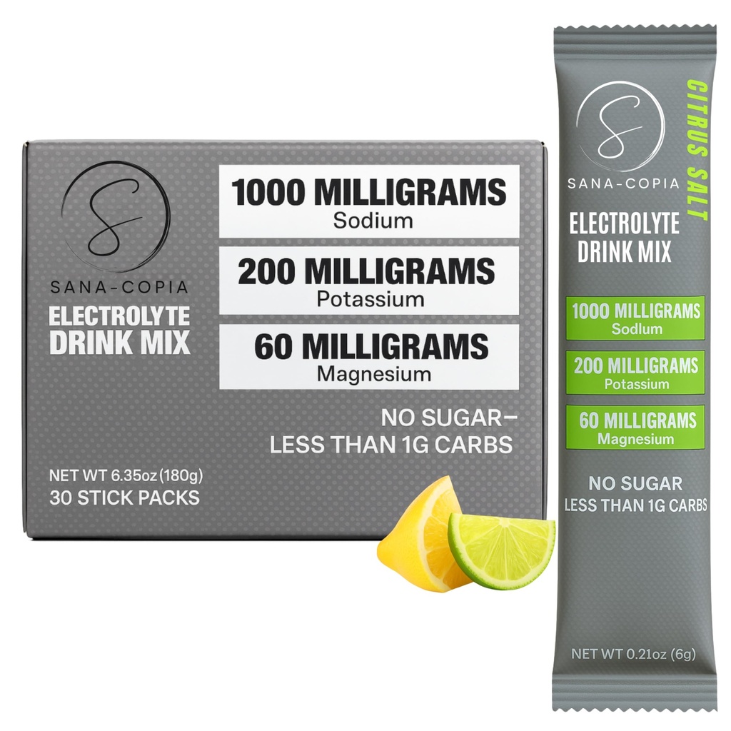 Elektrolyte Drink Mix Hydration Packets: 1000 mg sodyum, Pyum & C Magnezyum Salt Hydrating Toz, Zero Sugar - 30 Lemon Lime Electrolyte Toz Paketleri, Rehidrasyon veya Dehidrasyon Yardımı için