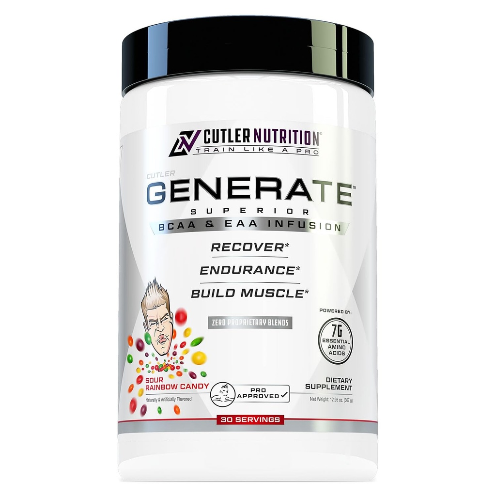 Cutler Beslenme Genrate EAA ve BCAA Tozu: En İyi Gemiler Sıvı Asitler Supplement with Essential replicas, 5g BCAAs, 2g EAAs for Lean Muscle | Sour Rainbow Candy, 30 Hizmetler