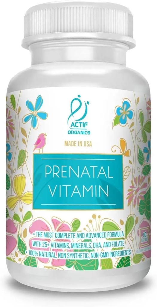 ACTIF Organik Prenatal Vitamin 30+ Organik Vitaminler,% 100 Doğal, DHA, EPA, Omega 3 ve Organik Herbal Mix - Non-GMO, 45 Hizmetler