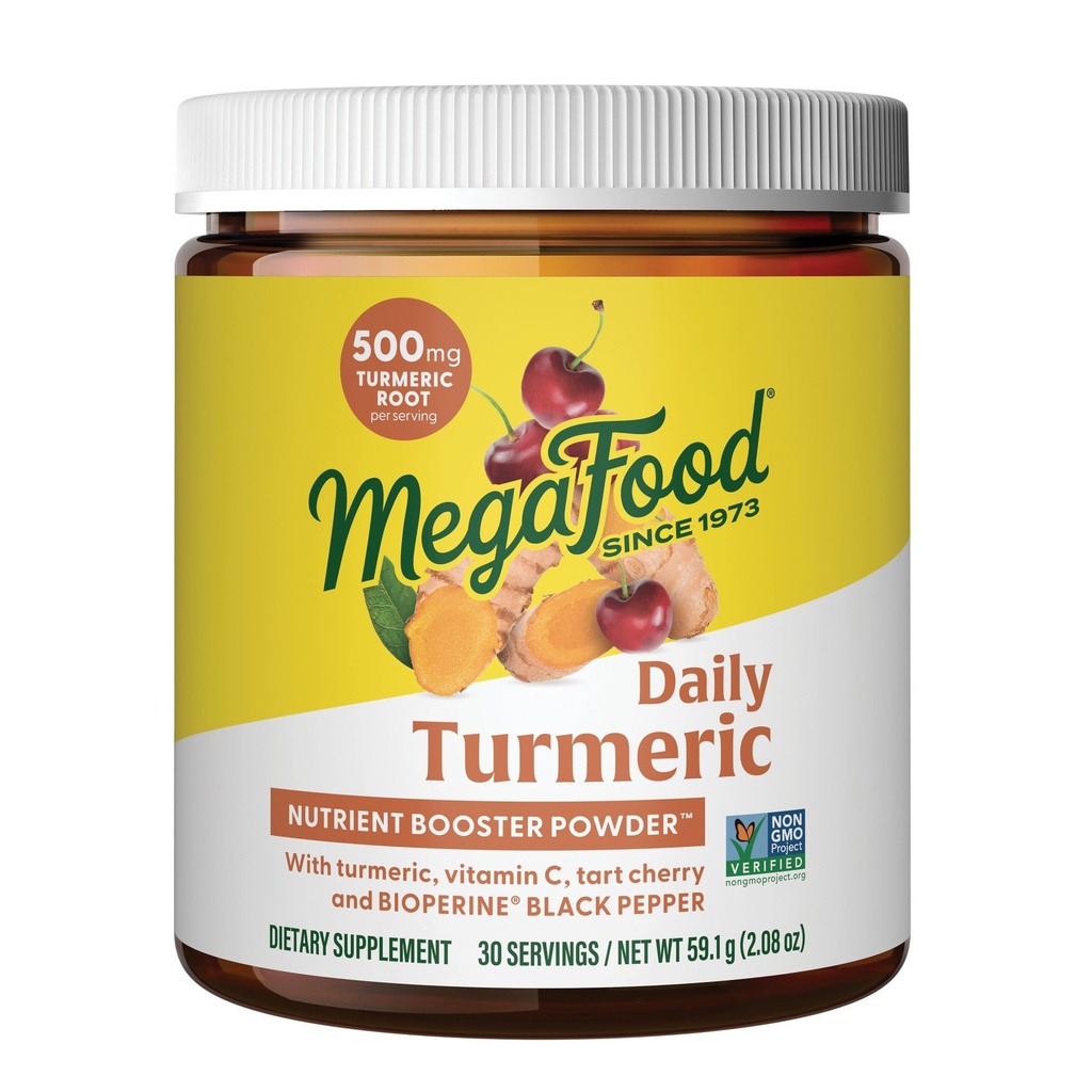 MegaFood Daily Turmeric Nutrientfun Toz - Turmeric Supplement - Black Pepper Extract, Tart Cherry & Vitamin C - Vegan - 9 Yiyecek Allergens olmadan - 2.08 Oz (30 hizmet)