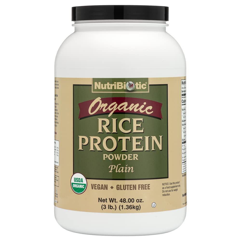 NutriBiotic sertifikalı Organik Rice Protein Plain, 3 Pound | Low Carbohidrat Vegan Protein Toz | Raw, Certified Kosher & Keto Friendly | Made Without Chemical, GMOs & Gluten | Easy to Digest