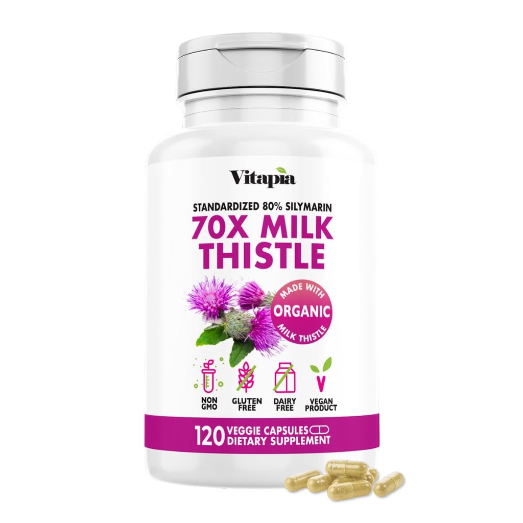 Vitapia Organik Süt 70:1 Tamam - Liver Cleanse Detox & Tamir, Liver Health Support, Antioksis - 120 Vegan Capsules, GMO, Gluten Free