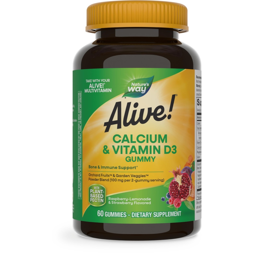 Doğanın Yolu Alive! D3, Daily Supplement, Sağlıklı Kemikler ve Dişler ve Kas Fonksiyonlu*, Strawberry ve Raspberry-Lemonade Flavored, 60 Gummies