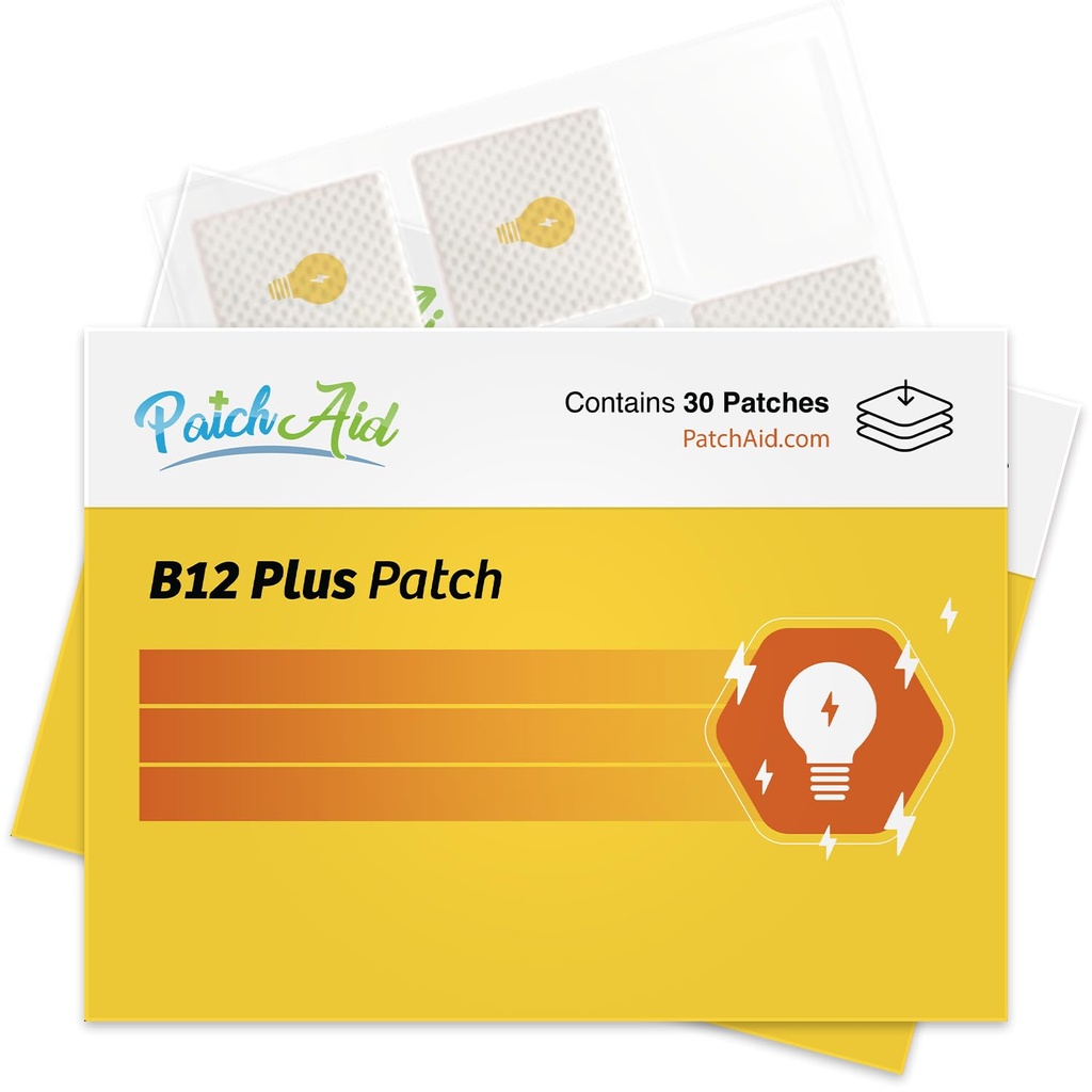 PatchAid B12 Energy Plus Topical Patch | Supports Natural Energy & Focus | 8 Saat Gelişen Absorpsiyon | 60 Gün Supply