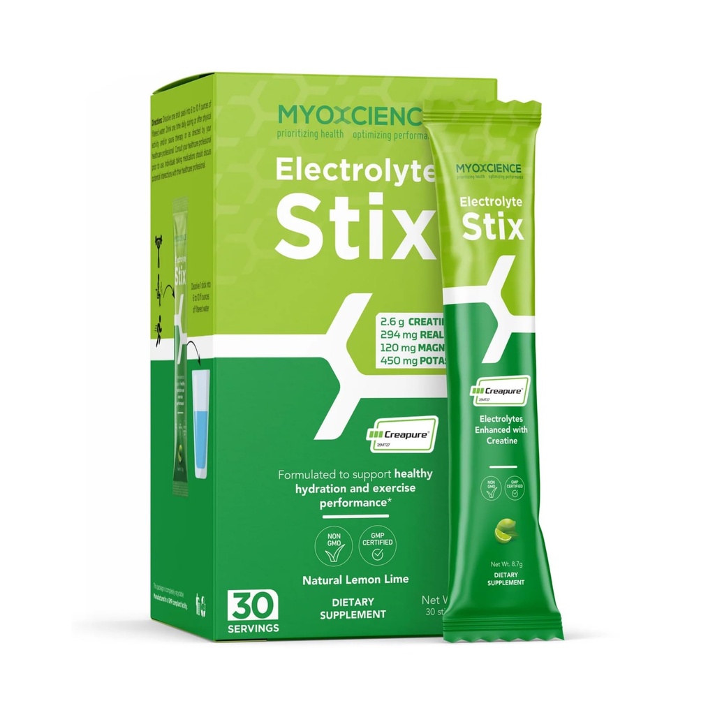 MYOXCIENCE Electrolyte STIX | Egzersiz ve Kas Geliştirmeden Kurtarma (Lemon Lime Flavor) (Stix 30 ct)