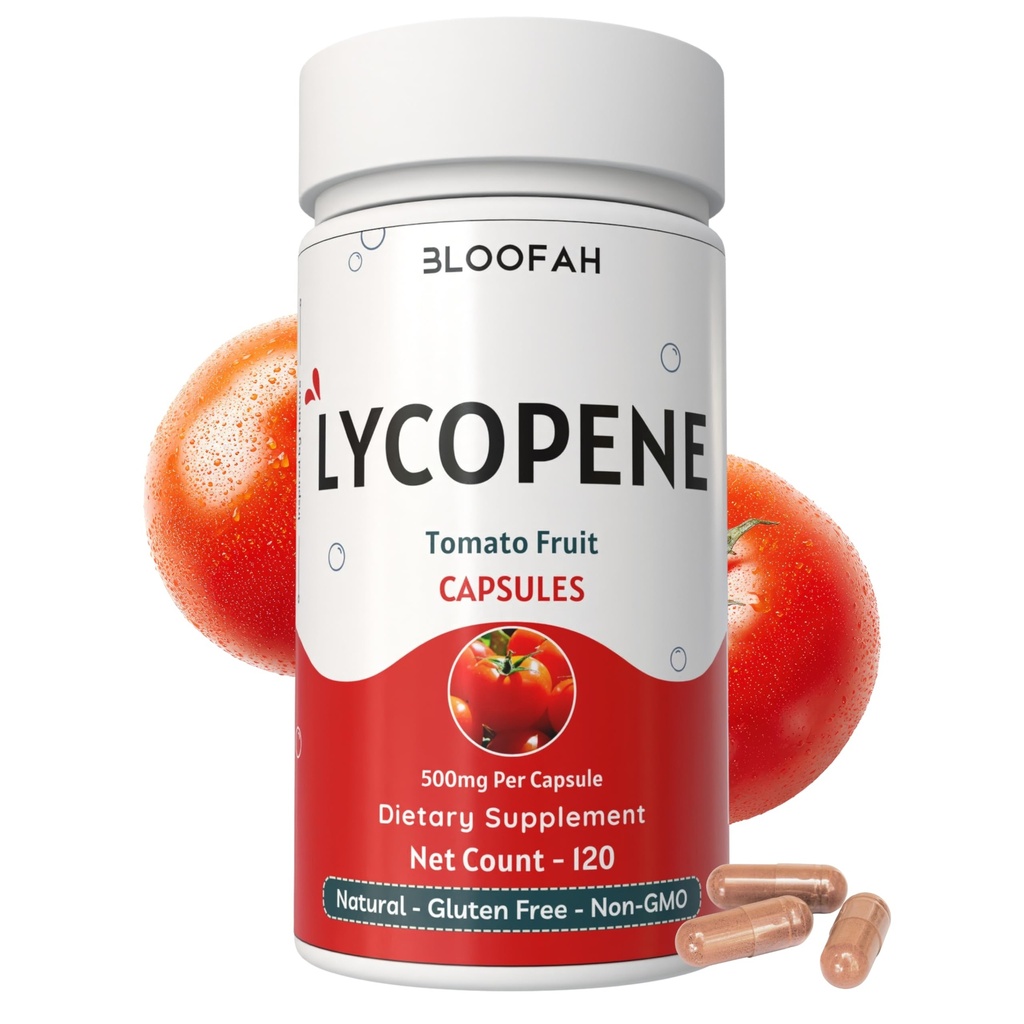 Domates Toz Kapsülleri 500 mg (Lycopene) - 120 Kont | Sağlık ve Sağlık Desteği için Doğal Carotenoid Tamam | Bitki bazlı, Gluten Free & Non-GMO Formula