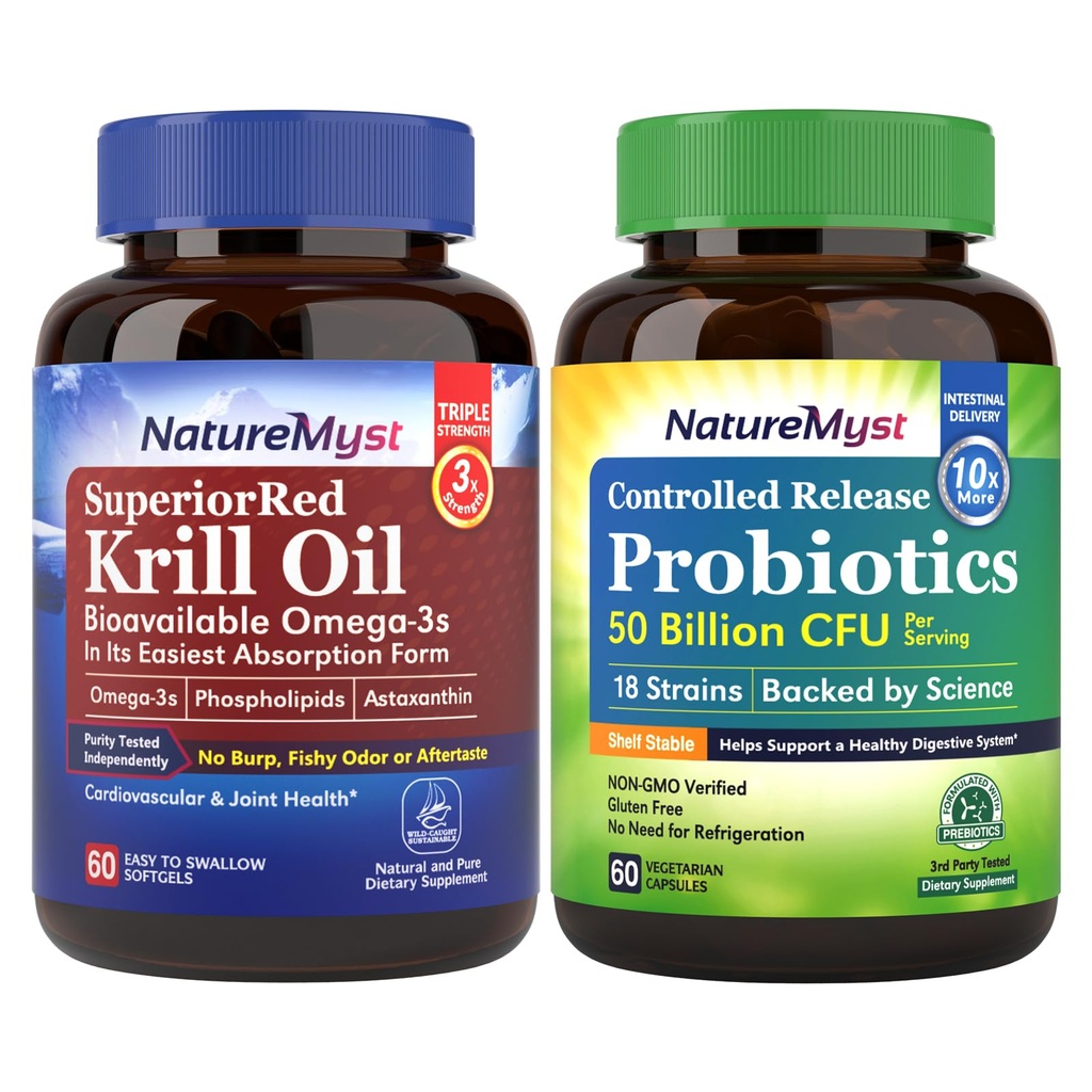 Krill Oil and Probiyotiks 50 Milyar Log, Profesyonel Not, Non-GMO, Heart, Joint, Gut Function & Immune Support
