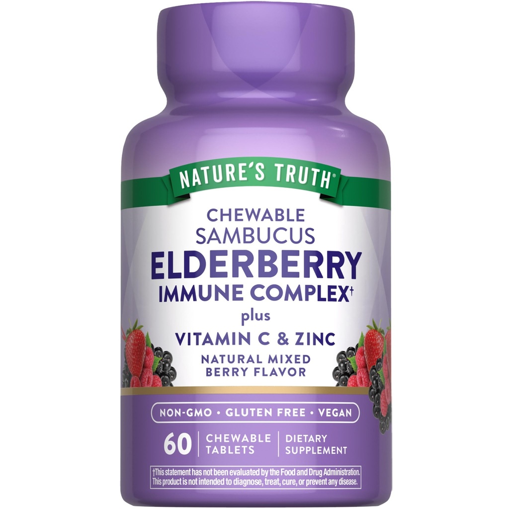 Nature's Truth Elder Immune Kompleks | 60 Chewable Tabletler | Plus C & çinko | Karma Berry | Vegan, Non-GMO, & Gluten Free Supplement