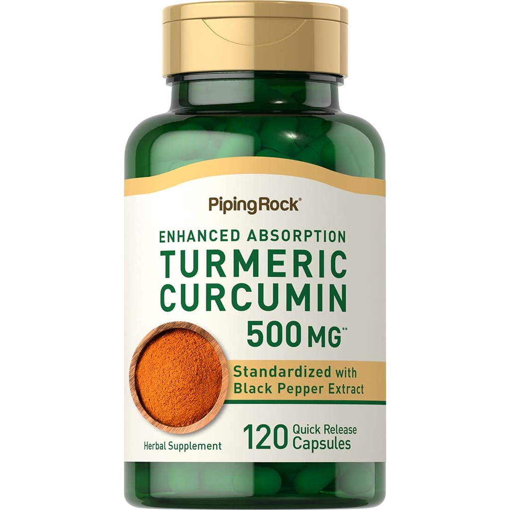 Piping Rock Turmeric Curcumin with Black Pepper 500 mg | 120 Capsules | Standardized Herbal Supplement | Non-GMO, Gluten Free